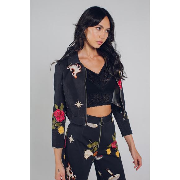 NWT Lenni The Label XENO Floral JACKET BLACK Cropped Size Medium/Size 6 - Picture 1 of 11